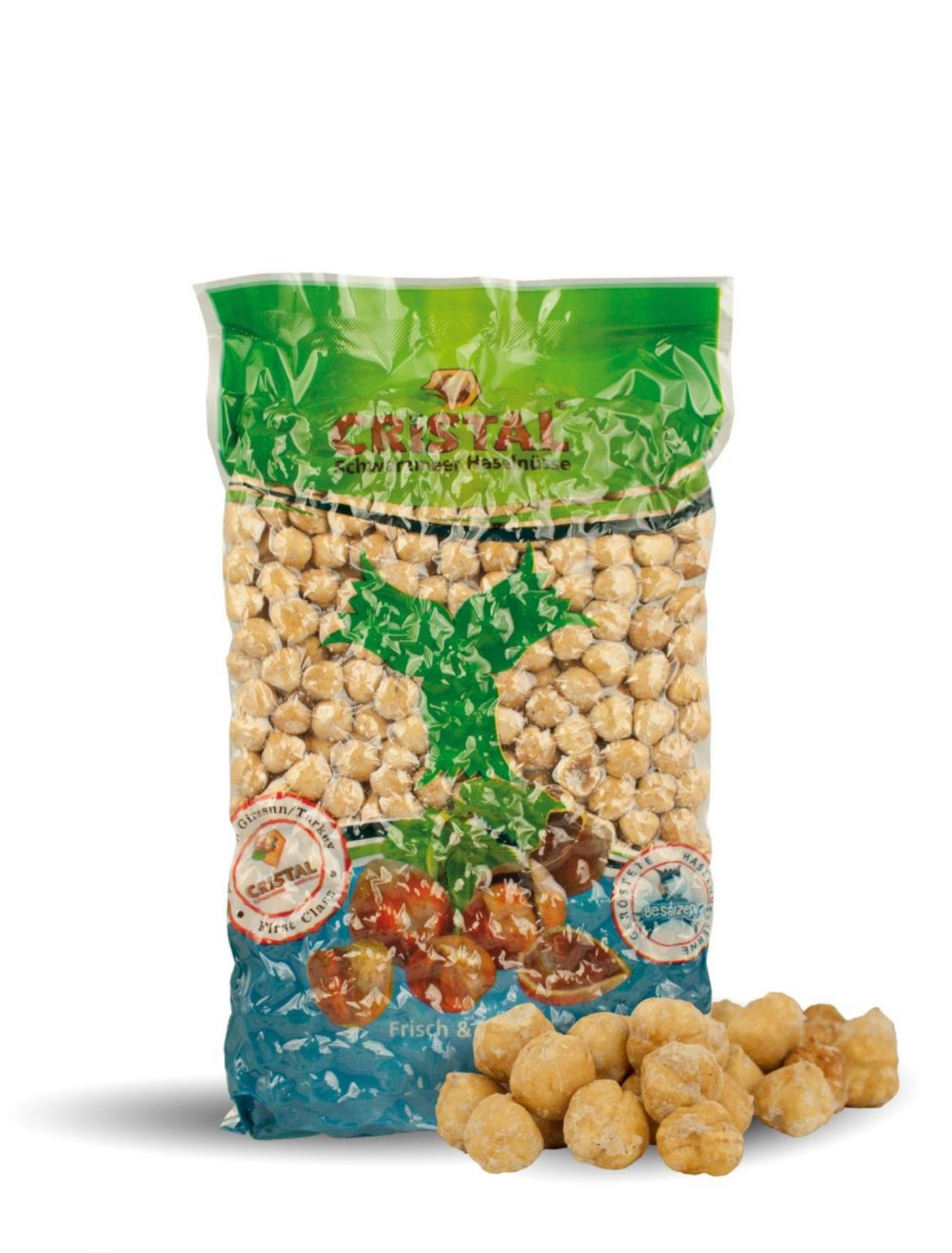 Serviervorschlag: 500g geröstete und gesalzene Haselnüsse als natürlicher Premium-Snack von Cristal Organics